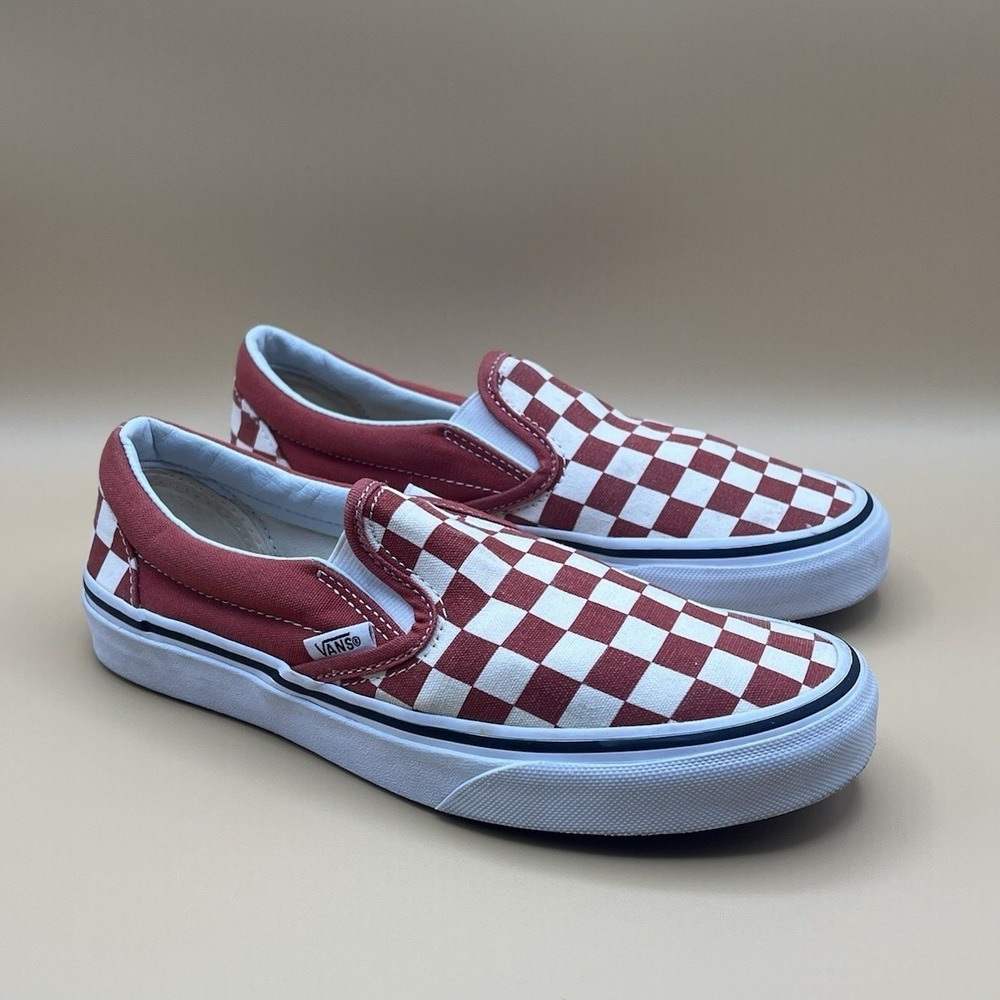 Vans Old Skool Canvas Red Checkerboard Slip On Low - Women's Size 6 USED